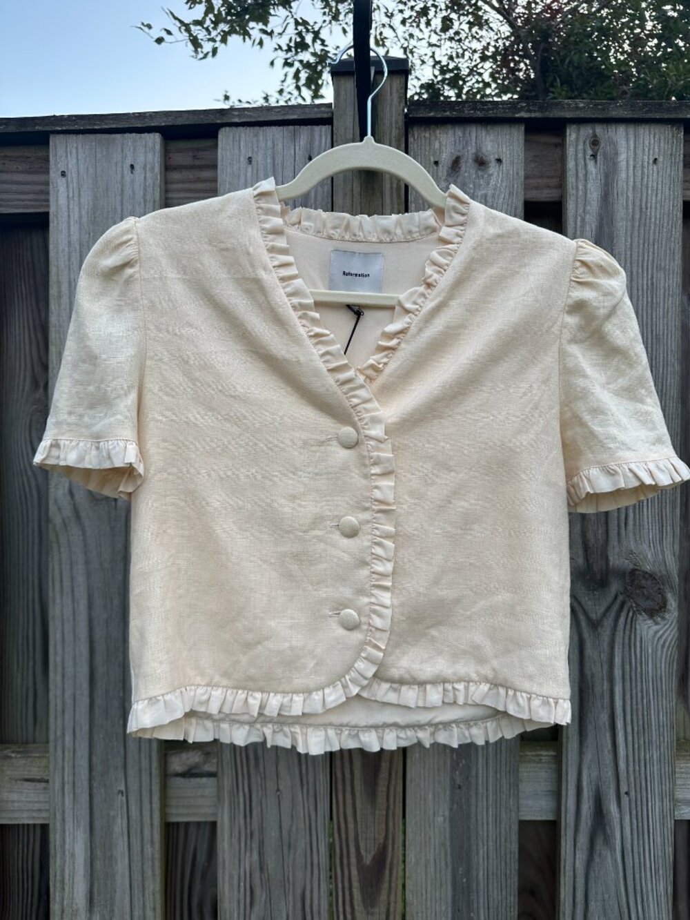 NWT Reformation Bess Linen Top Sugar Cream Cropped Romantic Boho Prairie XS - Picture 4 of 7